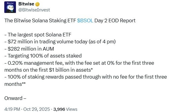 Solana ETF by Bitwise Dominates 2025 Launches—and Day 2 Blows Past Expectations Solana ETF by Bitwise Dominates 2025 Launches—and Day 2 Blows Past Expectations