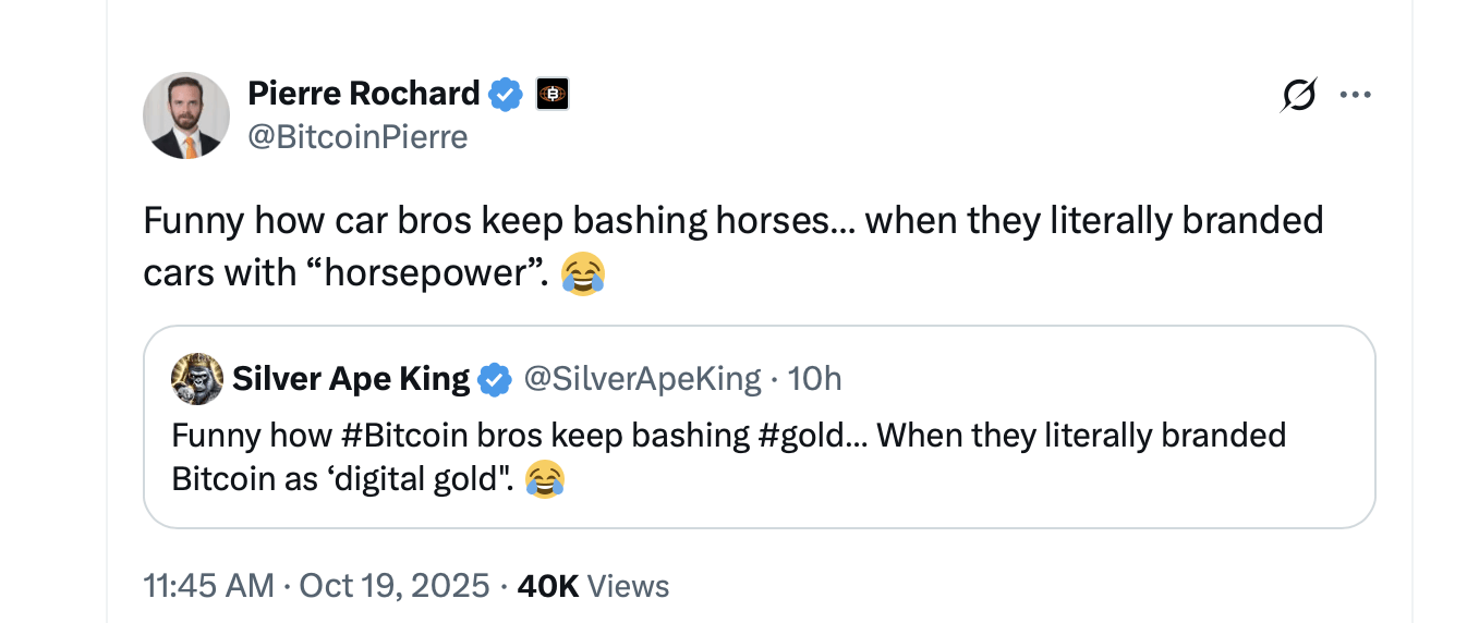 Long-Time Gold Advocate’s Dispute Ignites New Round in Gold vs. Bitcoin Fight on X Long-Time Gold Advocate’s Dispute Ignites New Round in Gold vs. Bitcoin Fight on X