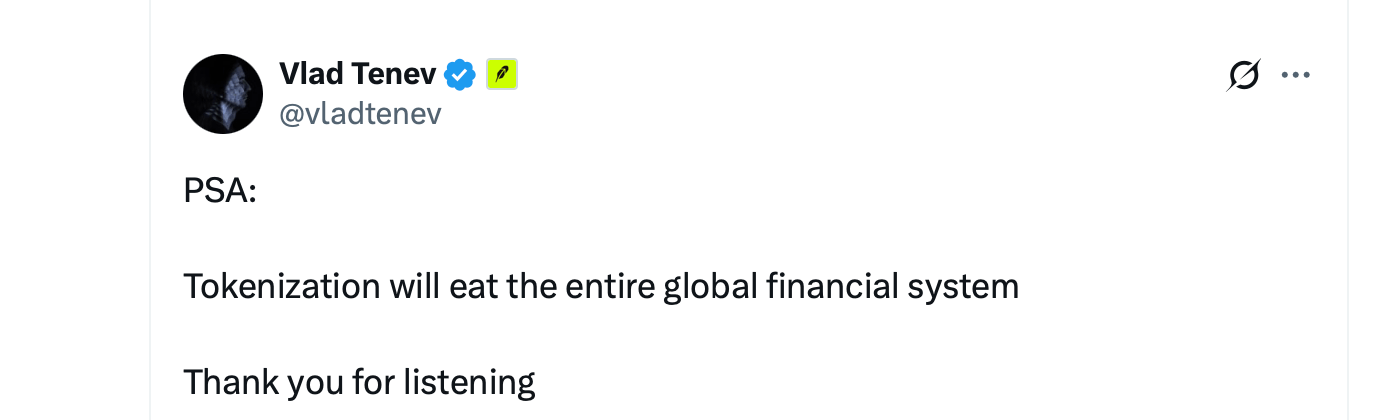 ‘PSA: Tokenization Will Eat Finance,’ Robinhood CEO Posts After Token2049 Panel ‘PSA: Tokenization Will Eat Finance,’ Robinhood CEO Posts After Token2049 Panel