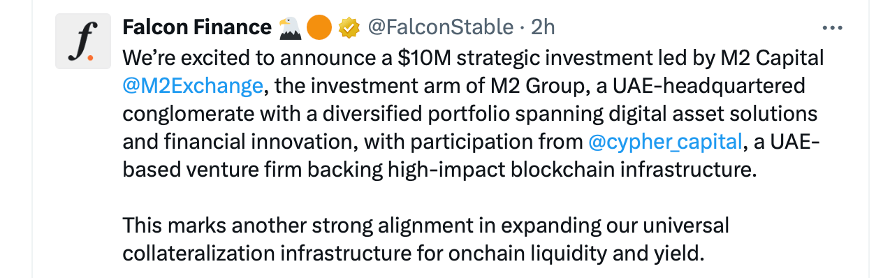 Falcon Finance Attracts M2 Capital Investment to Advance Synthetic Dollar Protocol Falcon Finance Attracts M2 Capital Investment to Advance Synthetic Dollar Protocol