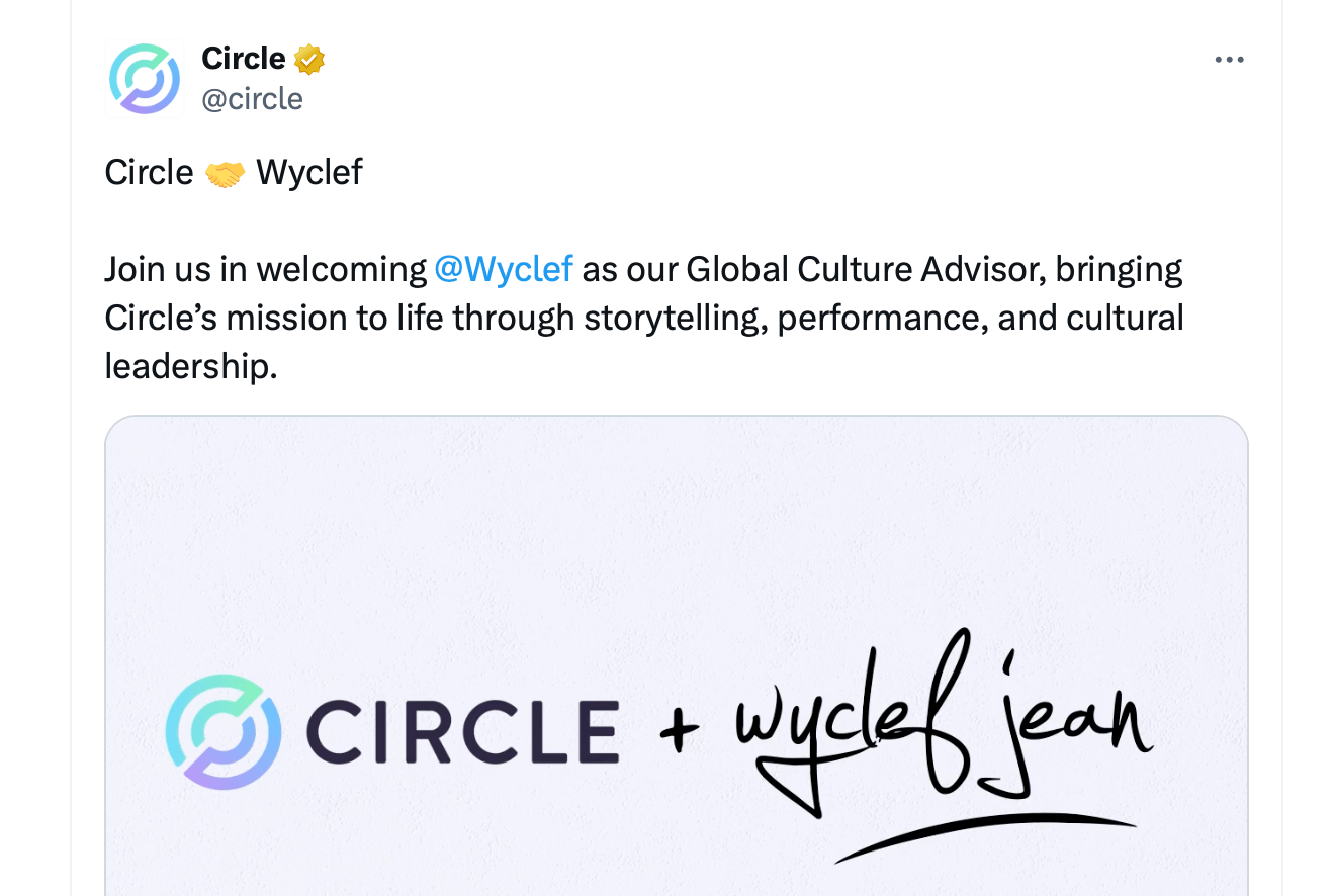 从Fugees到金融科技:Wyclef Jean加入Circle,通过艺术探索稳定币支付 从Fugees到金融科技:Wyclef Jean加入Circle,通过艺术探索稳定币支付