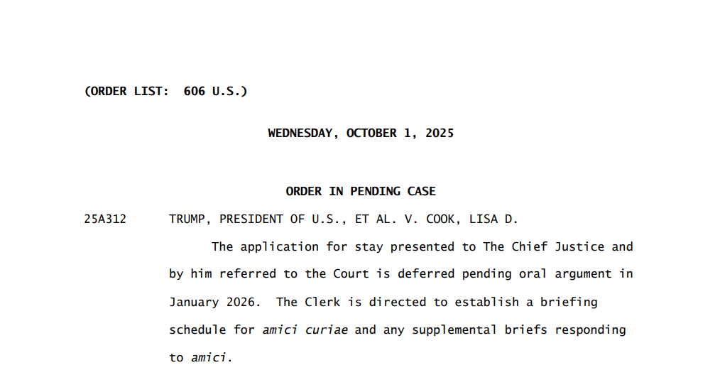 ศาลฎีกาเข้าข้างผู้ว่าการเฟด ลิซา คุก ในขณะนี้ ศาลฎีกาเข้าข้างผู้ว่าการเฟด ลิซา คุก ในขณะนี้