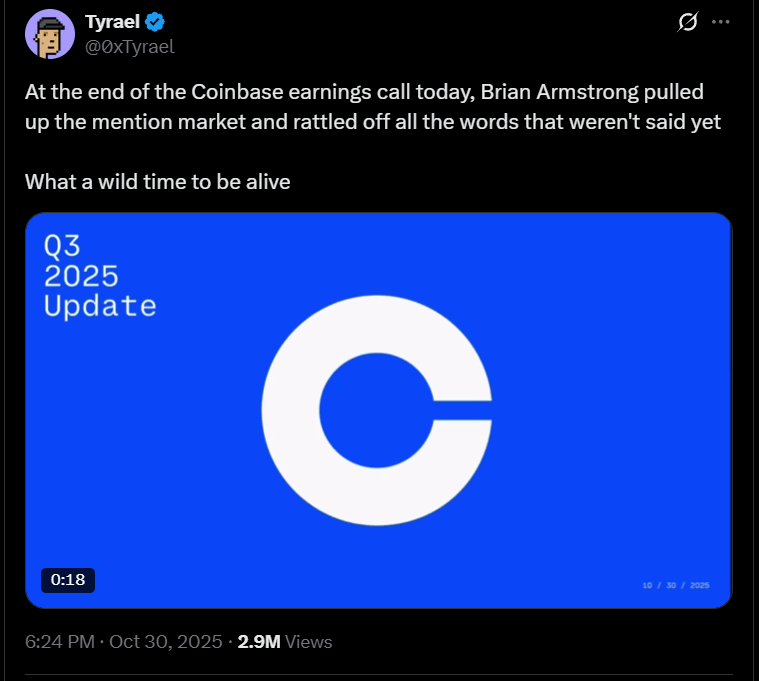 كوماين باس براين أرمسترونغ يلقي مفتاحًا في احتمالات Polymarket كوماين باس براين أرمسترونغ يلقي مفتاحًا في احتمالات Polymarket