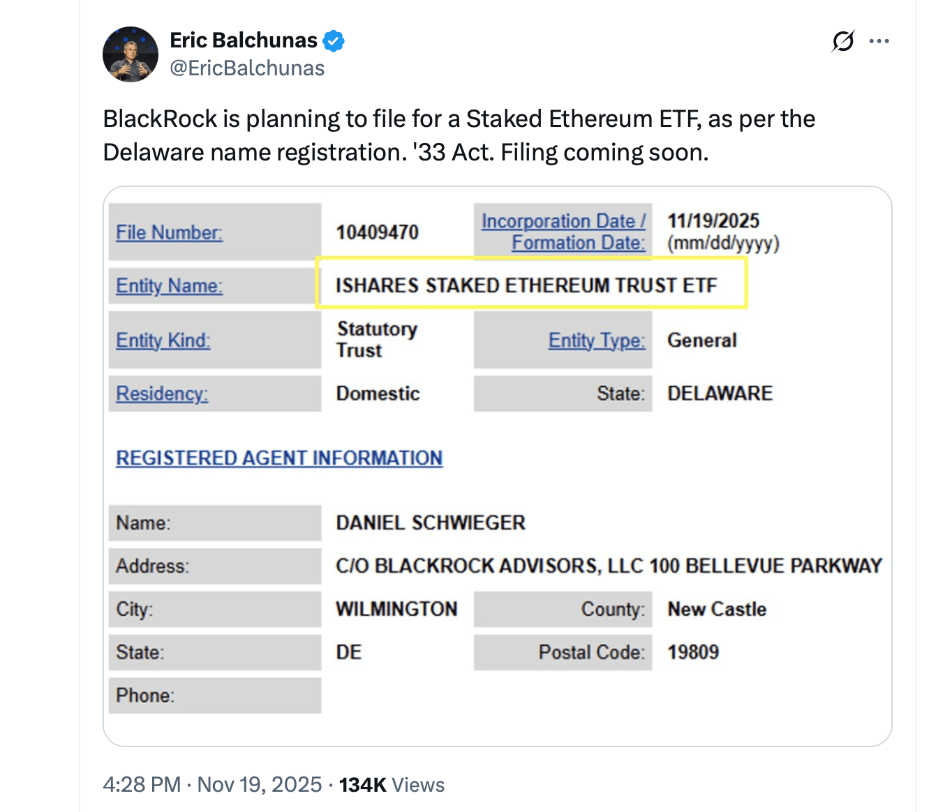 Blackrock Åbner Døren til Staked Ethereum ETF Med Ny Trust-Indsendelse Blackrock Åbner Døren til Staked Ethereum ETF Med Ny Trust-Indsendelse