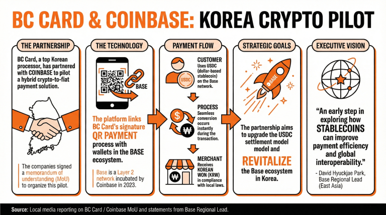 Coinbase samarbetar med BC Card för att testa en USDC-baserad betalningslösning i Korea