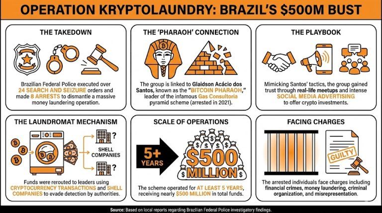 Operation Kryptolaundry Dismantles $500 Million Crypto Money Laundering Group in Brazil