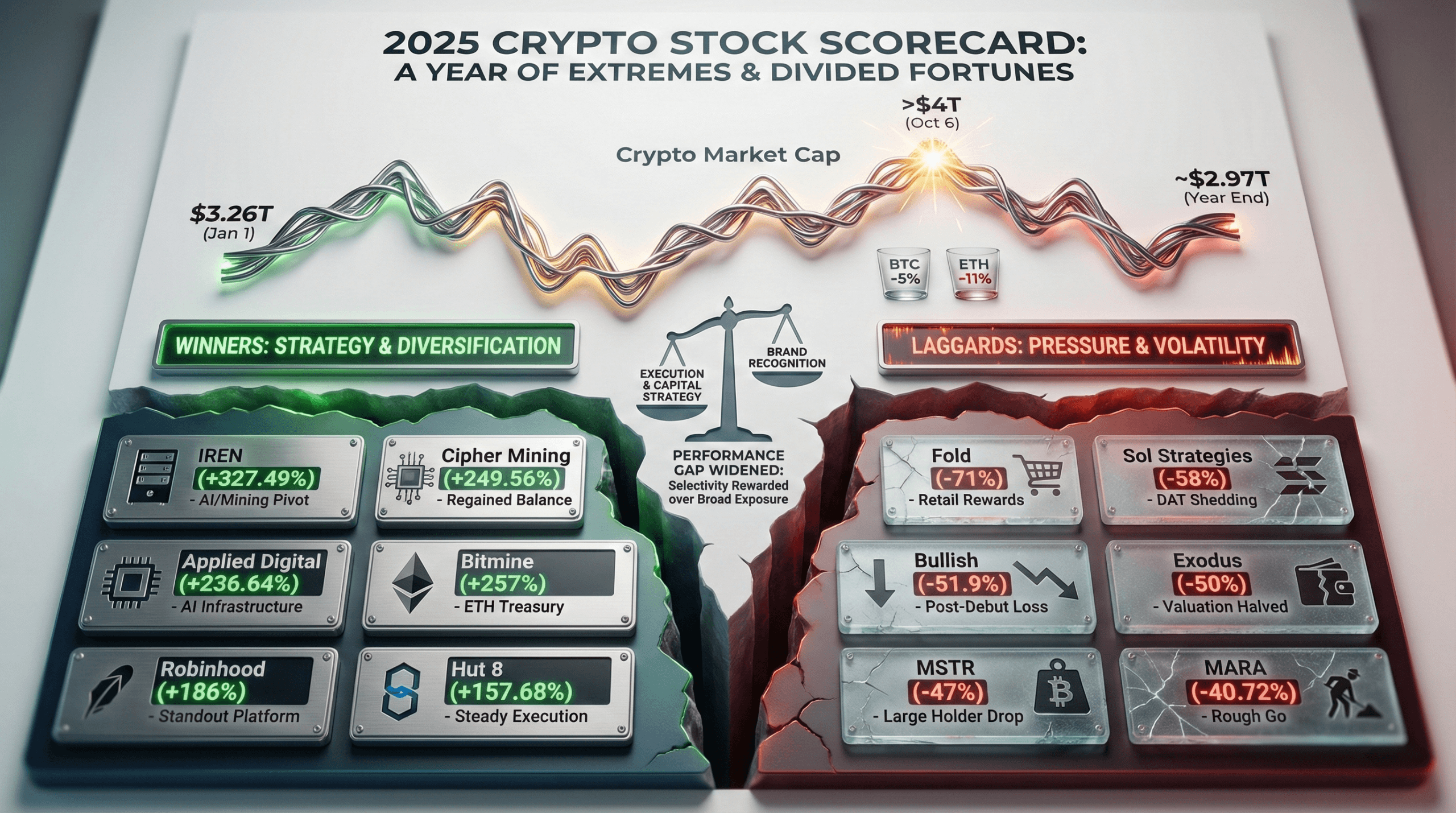 2025년 암호화폐 주식: 눈에 띄는 승자, 잔인한 패자, 그리고 그 사이의 모든 것 - Bitcoin News