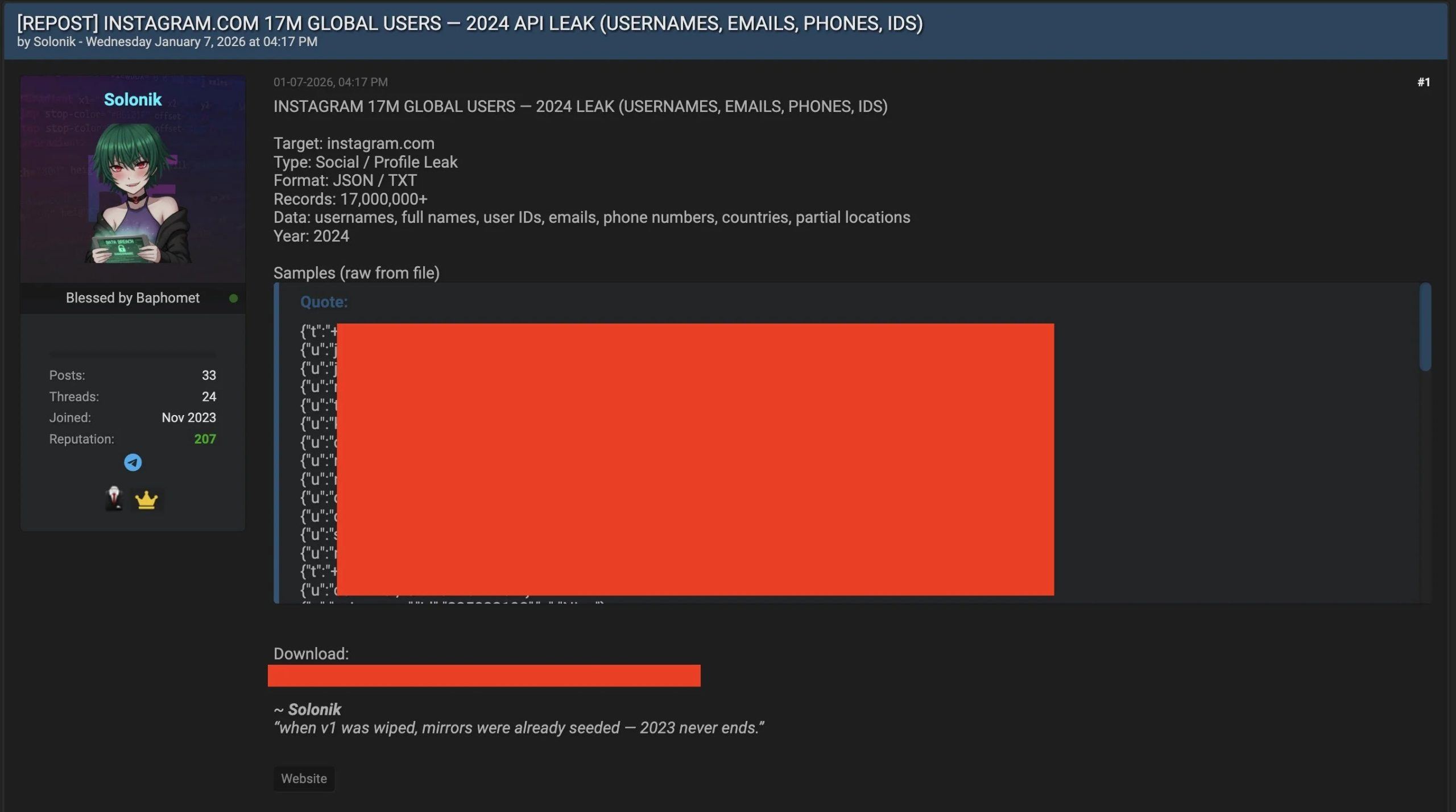 ২০২৪ সালের ইনস্টাগ্রাম তথ্যের লিক পুনরায় উপস্থিত হয়েছে, ১৭.৫ মিলিয়ন অ্যাকাউন্ট উন্মোচিত হয়েছে ২০২৪ সালের ইনস্টাগ্রাম তথ্যের লিক পুনরায় উপস্থিত হয়েছে, ১৭.৫ মিলিয়ন অ্যাকাউন্ট উন্মোচিত হয়েছে