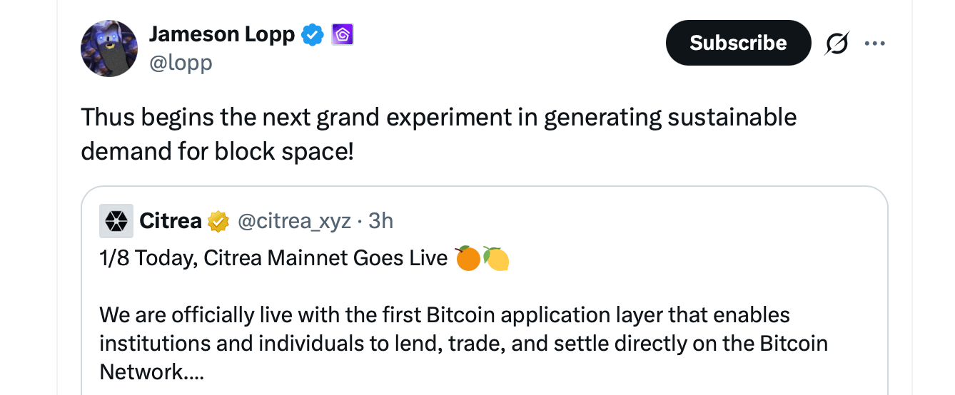 Citrea Mainnet Goes Live, Bringing Bitcoin-Native Lending and Trading Online Citrea Mainnet Goes Live, Bringing Bitcoin-Native Lending and Trading Online