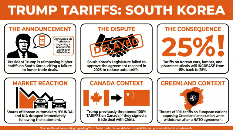 Tariff King Strikes Again: Trump Raises Tariffs on South Korean Imports to 25%