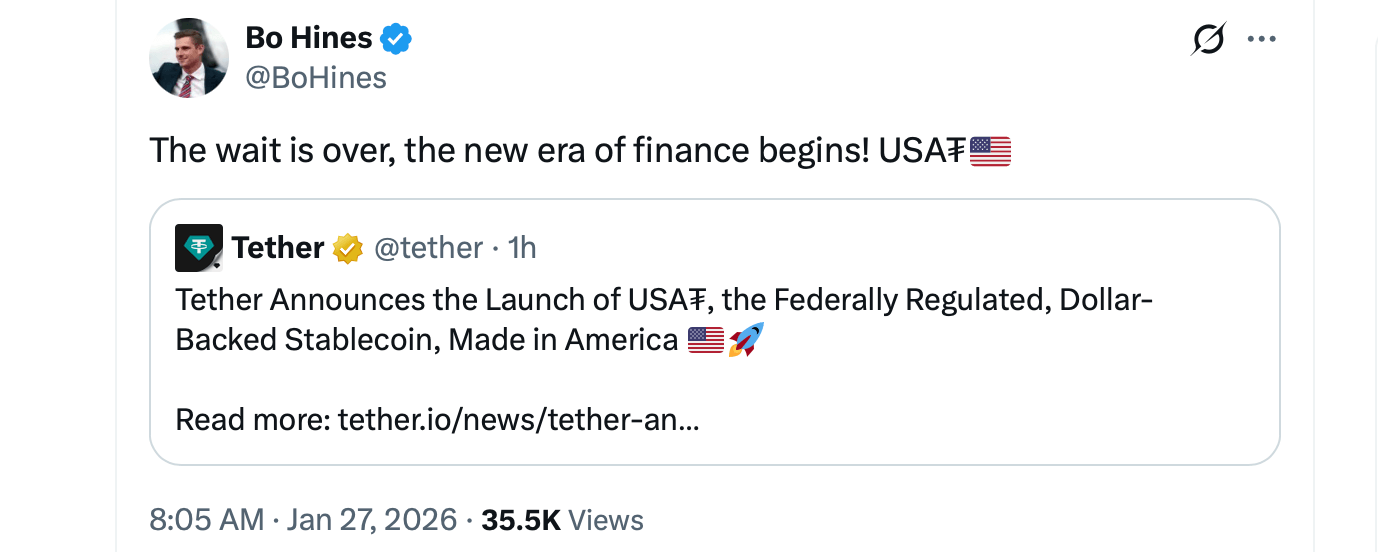 Tether Predstavlja USAT Stabilni Kovanec za Ameriške Institucije Pod Pravili GENIUS Zakona Tether Predstavlja USAT Stabilni Kovanec za Ameriške Institucije Pod Pravili GENIUS Zakona