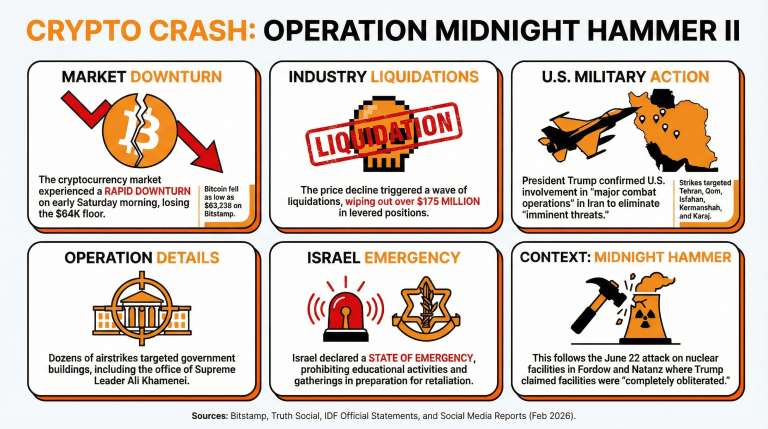 Bitcoin Drops Under $64K as Israel and US Launch 'Preemptive Strikes' on Iran