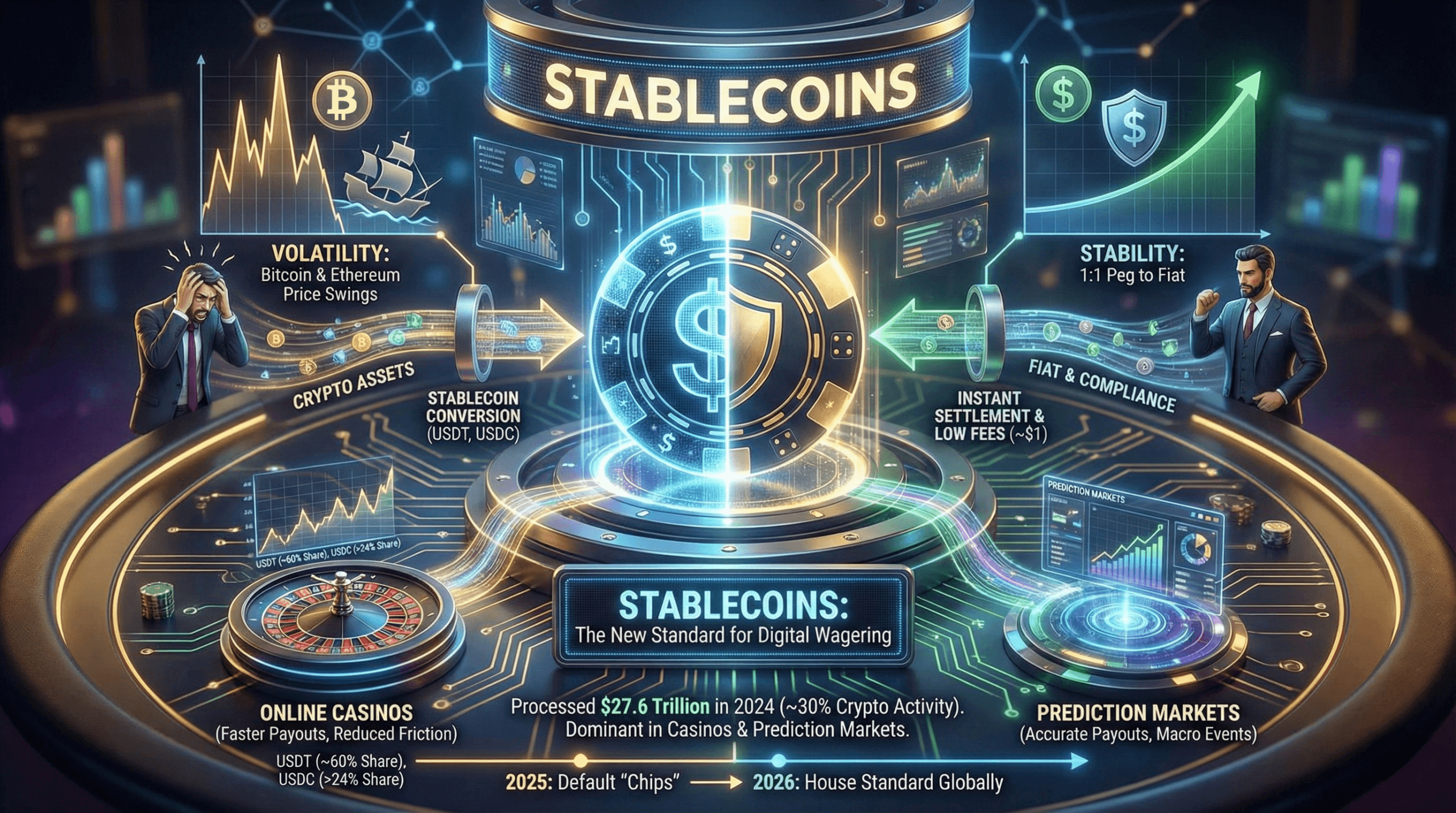 Pričakuje se, da bodo stablecoini do leta 2026 vodili kripto kazina in plačila na trgih napovedi Pričakuje se, da bodo stablecoini do leta 2026 vodili kripto kazina in plačila na trgih napovedi