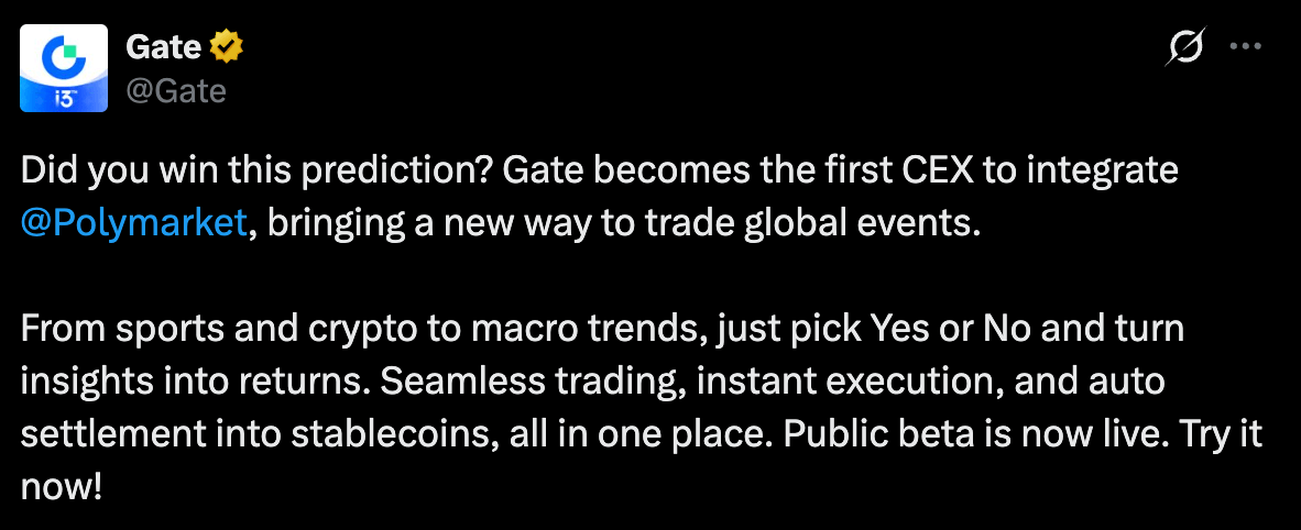 Gate Integrates Polymarket in First for Centralized Exchanges