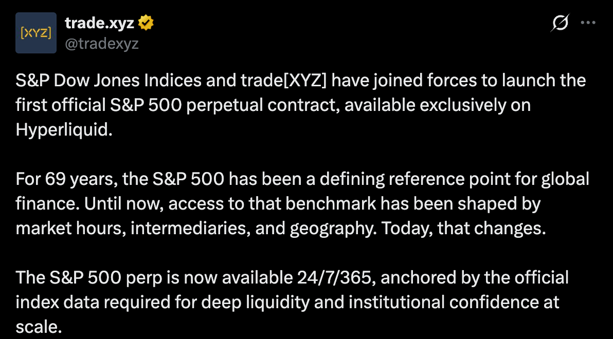Hyperliquid uvrštava prvi službeni S&P 500 perpetual