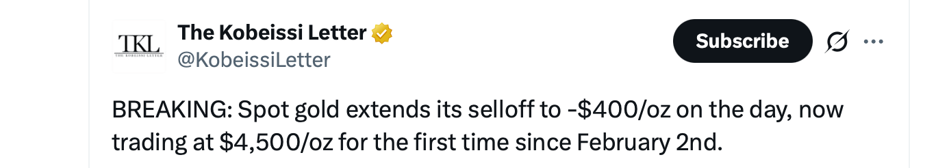 Spot Gold Slides Massively, Tests $4,500 Mark for First Time Since Early February Spot Gold Slides Massively, Tests $4,500 Mark for First Time Since Early February