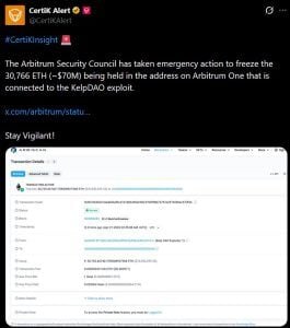 Arbitrum Security Council Freezes 30,766 ETH From KelpDAO Exploiter in Emergency Onchain Action_nwmk