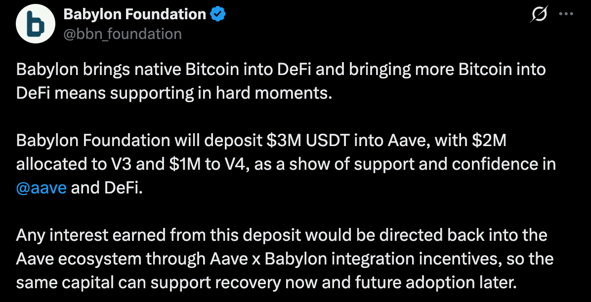 Babylon Backs Aave With $3 Million DeFi Commitment