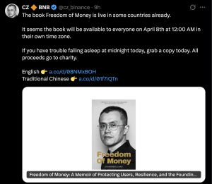 Binance Founder CZ Shares Untold Story in New Book: Freedom of Money