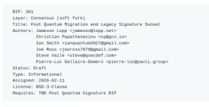 Bitcoin Developers Propose Freezing Coins That Skip Quantum-Safe Migration Under BIP-361 Bitcoin Developers Propose Freezing Coins That Skip Quantum-Safe Migration Under BIP-361