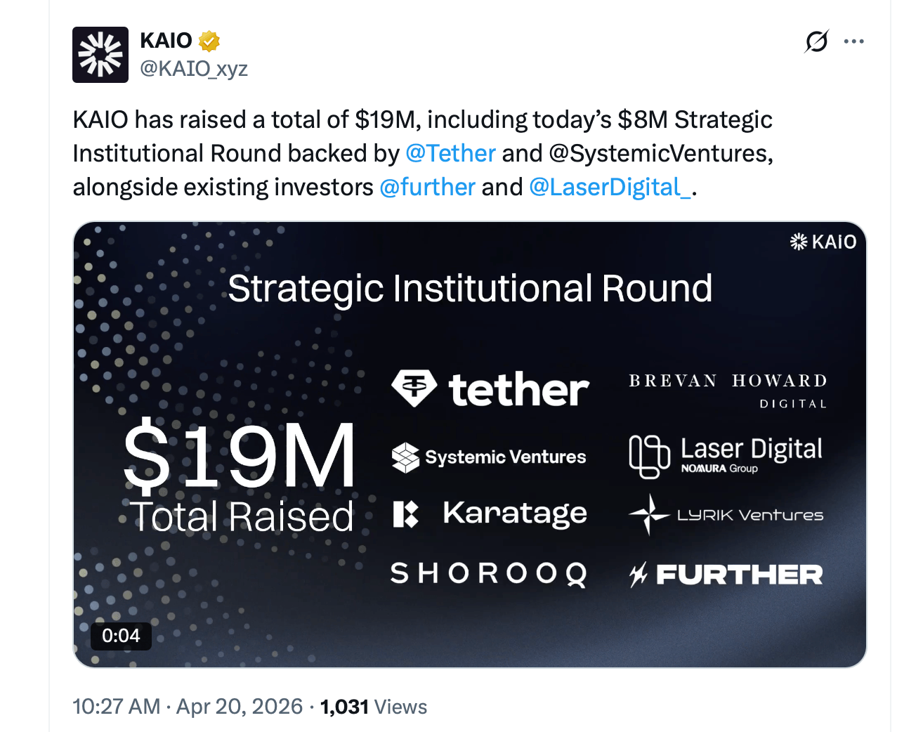 KAIO Secures $8M From Tether and Systemic Ventures to Build Onchain Asset Distribution in UAE KAIO Secures $8M From Tether and Systemic Ventures to Build Onchain Asset Distribution in UAE