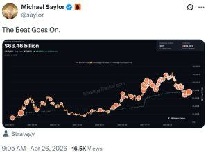 The Beat Goes On: Saylor’s New Bitcoin Chart Sharpens Accumulation Watch After Major BTC Buy The Beat Goes On: Saylor’s New Bitcoin Chart Sharpens Accumulation Watch After Major BTC Buy