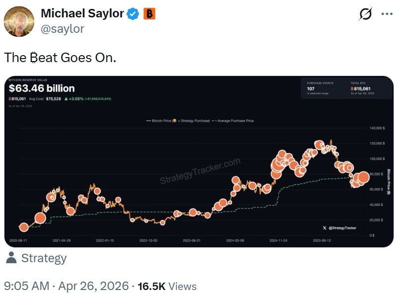 The Beat Goes On: Saylor’s New Bitcoin Chart Sharpens Accumulation Watch After Major BTC Buy The Beat Goes On: Saylor’s New Bitcoin Chart Sharpens Accumulation Watch After Major BTC Buy