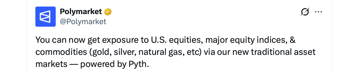 Polymarket Brings TradFi Markets to Prediction Trading With Pyth Integration Polymarket Brings TradFi Markets to Prediction Trading With Pyth Integration