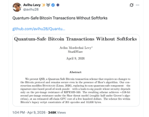 No Consensus Changes Needed: StarkWare CPO Builds Quantum-Safe Bitcoin Transactions From Existing Rules No Consensus Changes Needed: StarkWare CPO Builds Quantum-Safe Bitcoin Transactions From Existing Rules