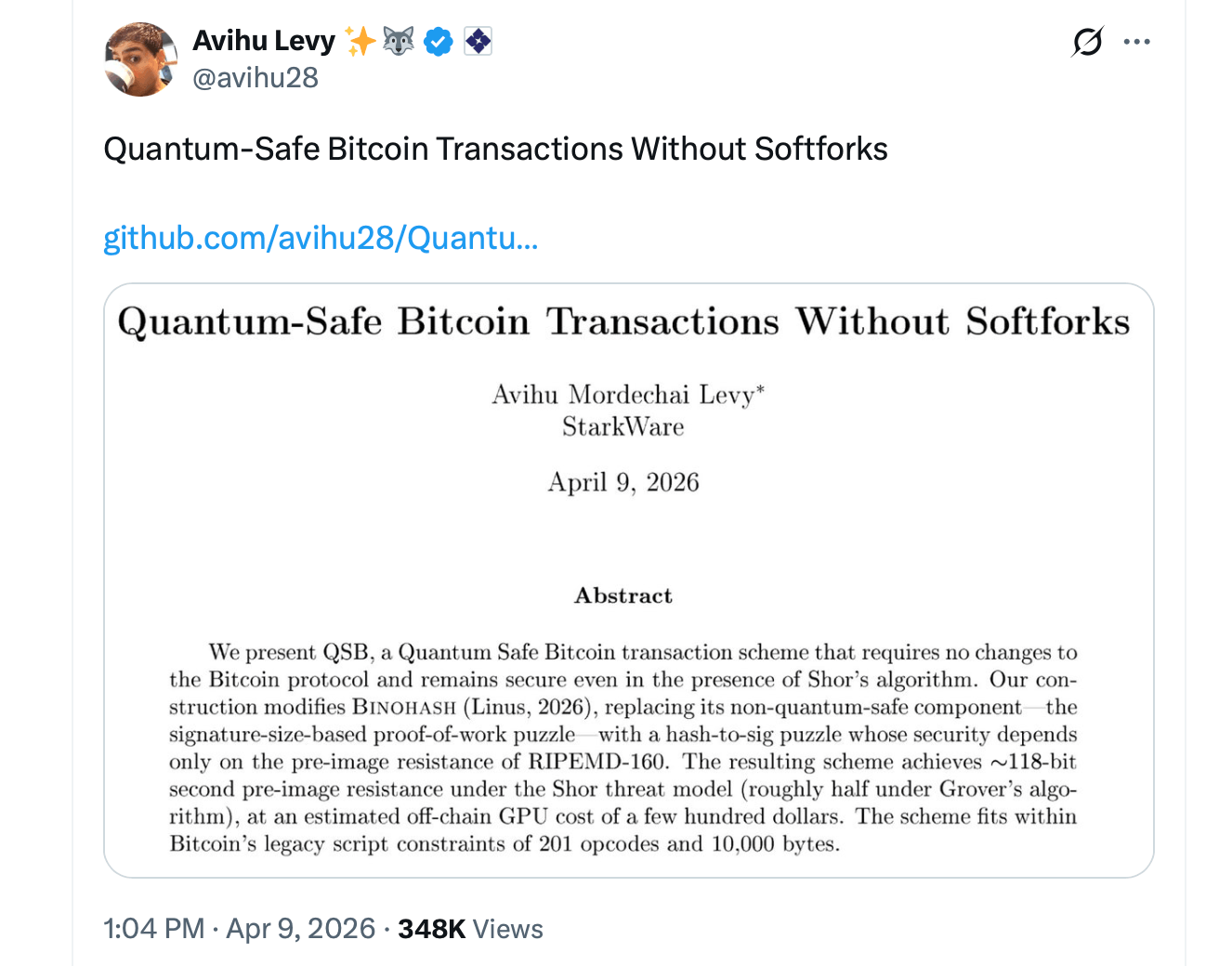 No Consensus Changes Needed: StarkWare CPO Builds Quantum-Safe Bitcoin Transactions From Existing Rules