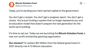Bitcoin Scholars Fund Launches to Redirect $21M in Federal Taxes Into K-12 Bitcoin Education Bitcoin Scholars Fund Launches to Redirect $21M in Federal Taxes Into K-12 Bitcoin Education