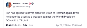 Iran Closes Strait of Hormuz Hours After Trump Said It Would 'Never' Close Again Iran Closes Strait of Hormuz Hours After Trump Said It Would 'Never' Close Again