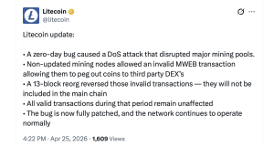 Litecoin Confirms Zero-Day Bug Caused 13-Block Reorg, Network Patched and Stable Litecoin Confirms Zero-Day Bug Caused 13-Block Reorg, Network Patched and Stable