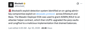 Wasabi Protocol Loses $5M After Attacker Seizes Deployer Admin Key Across 3 Chains Wasabi Protocol Loses $5M After Attacker Seizes Deployer Admin Key Across 3 Chains