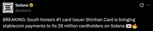 Shinhan Card Partners Solana Foundation to Pilot Stablecoin Payments
