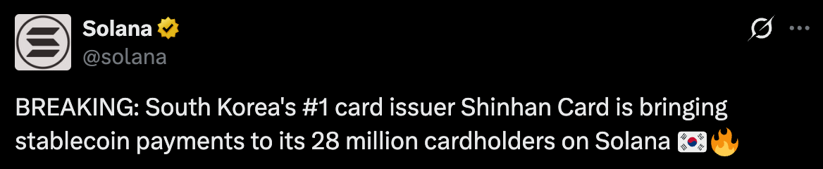 Shinhan Card inngår partnerskap med Solana Foundation for å pilotere stablecoin-betalinger