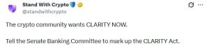 Stand With Crypto Calls for Urgent Senate Action on CLARITY Act Stand With Crypto Calls for Urgent Senate Action on CLARITY Act