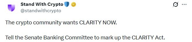 Stand With Crypto Calls for Urgent Senate Action on CLARITY Act Stand With Crypto Calls for Urgent Senate Action on CLARITY Act