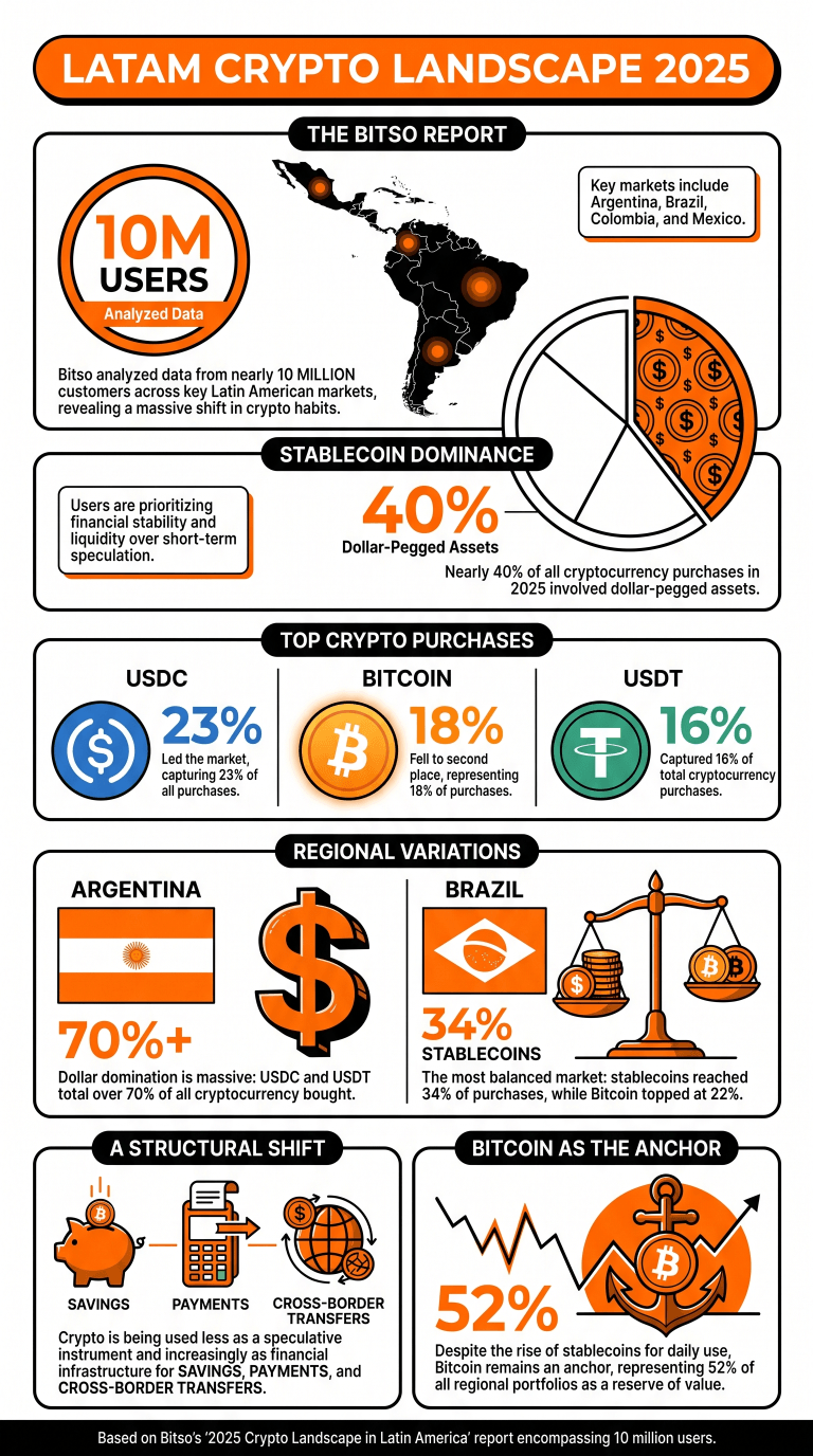 Bitso: Stablecoins Hit 40% of Latam Crypto Buys