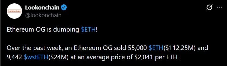 Tweet describing an OG Ethereum Whale's cashout