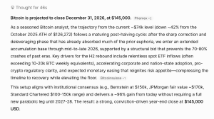 Grok Targets $145K as 13 AI Models Predict Bitcoin's Price Path to Close 2026 Grok's answer.