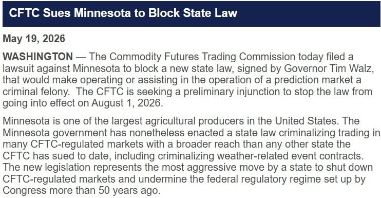 Details of the lawsuit filed against Minnesota by CFTC.
