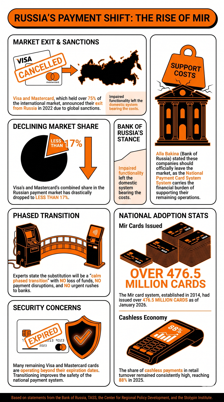 Infographic explaining Mastercard's And Visa's Fall In Russia