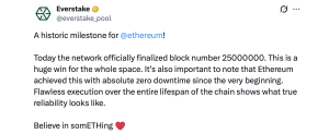 Ethereum Validators Confirm Block 25 Million After Nearly 11 Years of Runtime Ethereum Validators Confirm Block 25 Million After Nearly 11 Years of Runtime
