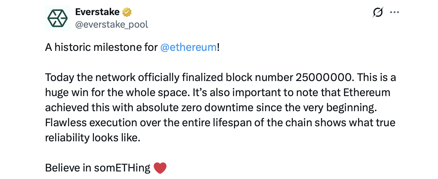 Ethereum Validators Confirm Block 25 Million After Nearly 11 Years of Runtime Ethereum Validators Confirm Block 25 Million After Nearly 11 Years of Runtime