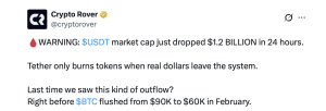 Youtuber Warns Bitcoin Bottom Is Not In as Stablecoin Dominance Hits Risk-off Level Crypto Rover post on social media.