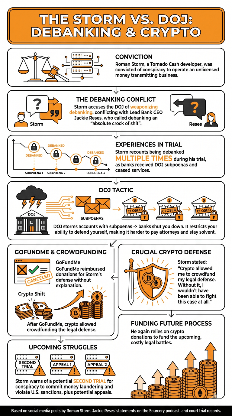 Infographic explaining Roman Storm's Debanking Process