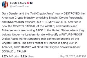 Trump Vows Crypto Market Structure Law That 'Cannot Be Undone' Trump Vows Crypto Market Structure Law That 'Cannot Be Undone'