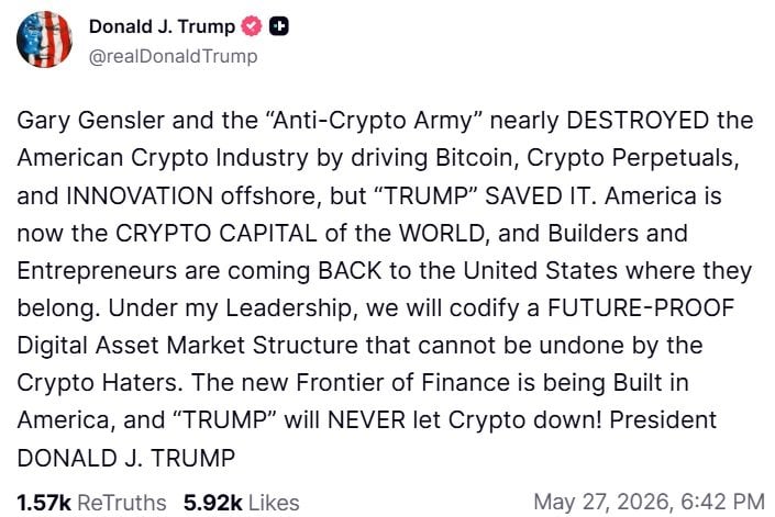 Trump Vows Crypto Market Structure Law That 'Cannot Be Undone' Trump Vows Crypto Market Structure Law That 'Cannot Be Undone'
