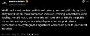 Vitalik prévient que les portefeuilles intelligents d'Ethereum ont un problème de « relais » avant une mise à niveau majeure Vitalik prévient que les portefeuilles intelligents d'Ethereum ont un problème de « relais » avant une mise à niveau majeure